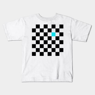 Checkered Black and White with One Cyan Square Kids T-Shirt